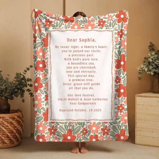 Boho Baptism Gift Personal Prayer Fleece Blanket 