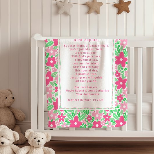 Boho Baptism Gift Personal Prayer Fleece Blanket 