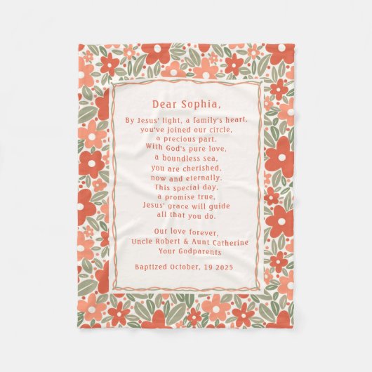 Boho Baptism Gift Personal Prayer Fleece Blanket  (Voorkant)