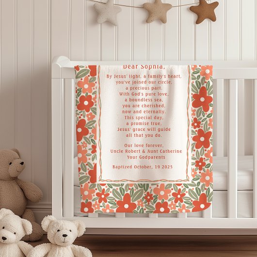 Boho Baptism Gift Personal Prayer Fleece Blanket  Deken