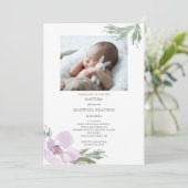 Boho Baptism Invitation Girls Foto Kaart (Staand voorkant)