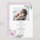 Boho Baptism Invitation Girls Foto Kaart (Voorkant / Achterkant)