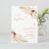 Boho Baptism Invite, Pampas Grass Boho Christening Kaart (Staand voorkant)