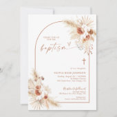 Boho Baptism Invite, Pampas Grass Boho Christening Kaart (Voorkant)