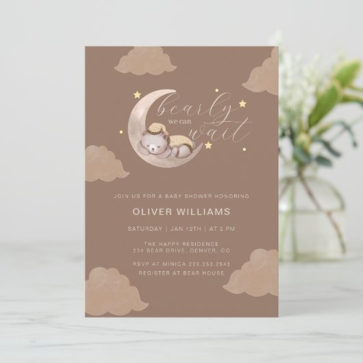 Boho Barly Wait Cub Brown Moon Star Baby shower Kaart (Staand voorkant)