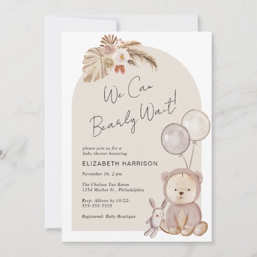 Boho Barly Wait Teddy Bear Baby shower Kaart (Voorkant)