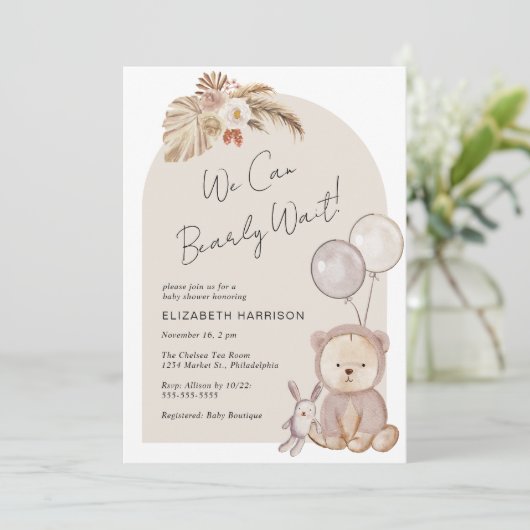Boho Barly Wait Teddy Bear Baby shower Kaart (Staand voorkant)
