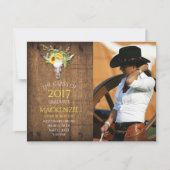Boho Barnwood Zonnebloemen Schedel Foto Afstuderen Aankondiging (Voorkant)