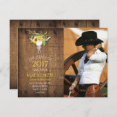 Boho Barnwood Zonnebloemen Schedel Foto Afstuderen Aankondiging (Voorkant / Achterkant)