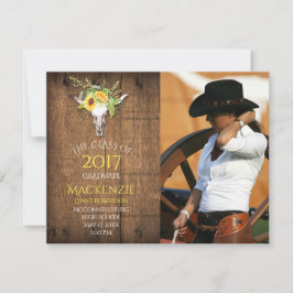 Boho Barnwood Zonnebloemen Schedel Foto Afstuderen Aankondiging