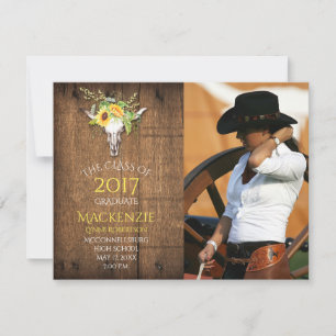 Boho Barnwood Zonnebloemen Schedel Foto Afstuderen Aankondiging