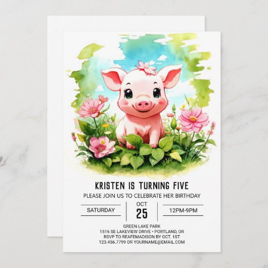 Boho Barnyard Adventures Piglet Meisje Verjaardag Kaart (Voorkant / Achterkant)