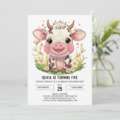 Boho Barnyard Roze Koe Verjaardag Kaart (Staand voorkant)