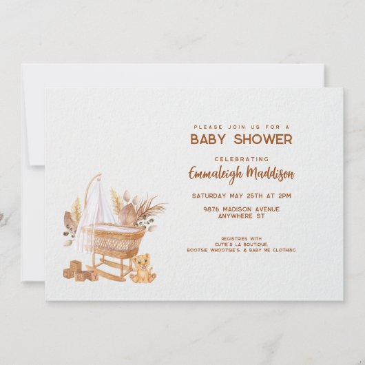 Boho Bassinet Nursery Baby shower Kaart (Voorkant)