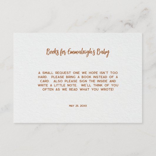 Boho Bassinet Nursery Books for Baby shower Game Informatiekaartje (Achterkant)