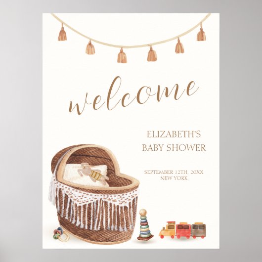  Boho Bassinet Speelgoed Baby shower Welkom Poster (Voorkant)
