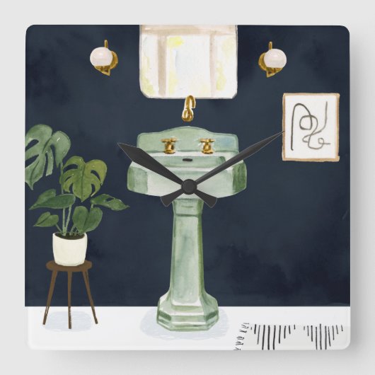 Boho Bath Sinks II Vierkante Klok (Voorkant)