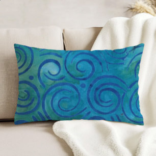Boho Batik Blauw Groen Spiralen Patroon Accent Kussen