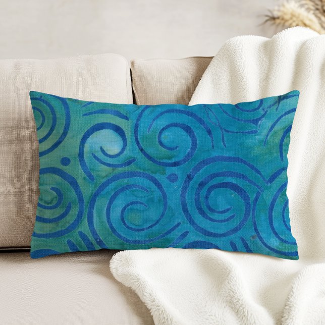 Boho Batik Blue Green Spirals Pattern Accent Kussen (Creator heeft geüpload)