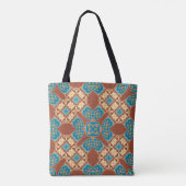 Boho Batik Cool Earth Blauw Bruin Patroon Monogram Tote Bag (Achterkant)
