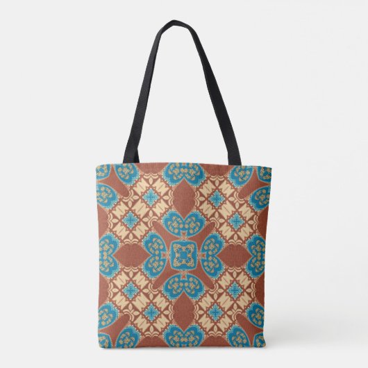 Boho Batik Cool Earth Blauw Bruin Patroon Monogram Tote Bag (Achterkant)