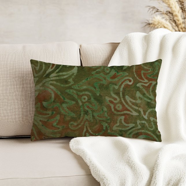Boho Batik Green en Rust Foliage Pattern Accent Kussen (Creator heeft geüpload)