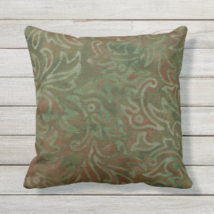 Boho Batik Green en Rust Foliage Pattern Buitenkussen
