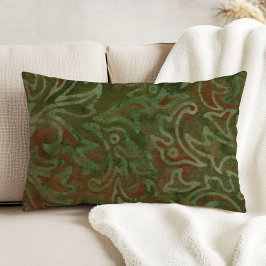 Boho Batik Groen en Roest Bladpatroon Accent Kussen