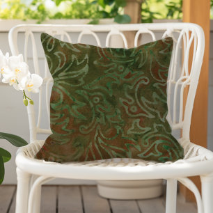 Boho Batik Groen en Roest Kleurenpatroon van Blade Buitenkussen