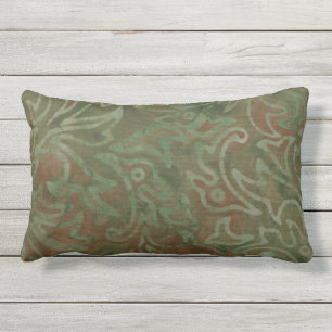 Boho Batik Groen Roestig Bladpatroon Buitenkussen