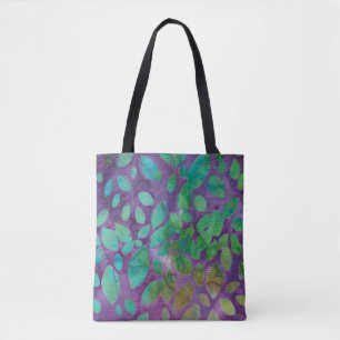 Boho Batik Paars Green Abstract Leaf Pattern Tote Bag