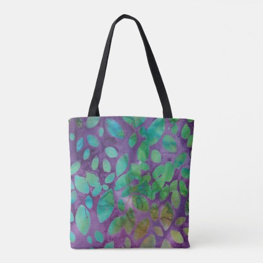 Boho Batik Paars Green Abstract Leaf Pattern Tote Bag (Achterkant)