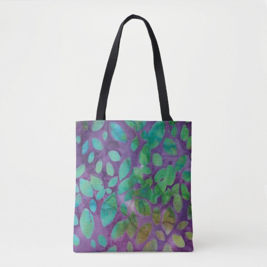 Boho Batik Paars Groen Abstract Blad Patroon Tote Bag (Voorkant)