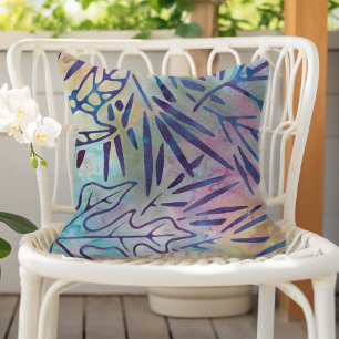 Boho Batik Paarse Bladeren Pastel Regenboog Buitenkussen