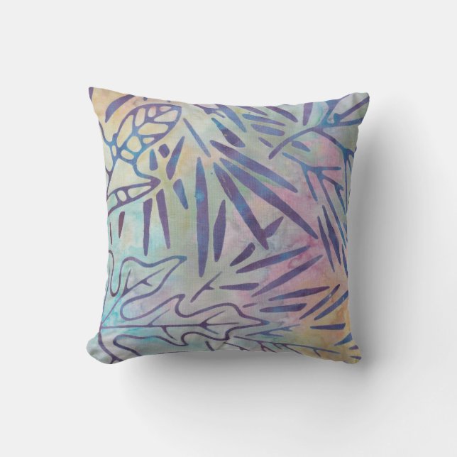 Boho Batik Paarse Leaves Pastel Rainbow Buitenkussen (Voorkant)