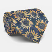 Boho Batik Sunflower Pattern op donkerblauw Stropdas (Opgerold)