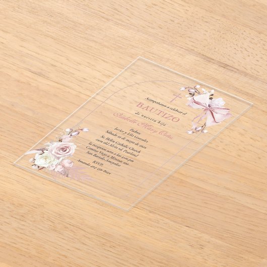 Boho Bautizo Uitnodiging Meisjes Acryl Uitnodiging (Laagn)