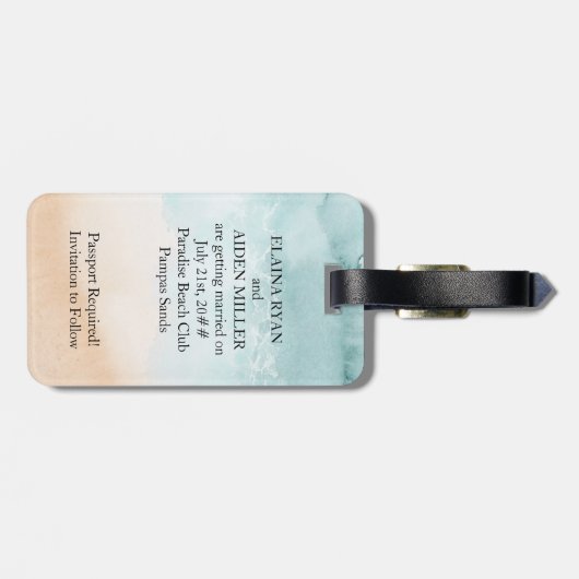 Boho Beach Arbor Bestemming Bruiloft Save the Date Bagagelabel (Achterkant horizontaal)