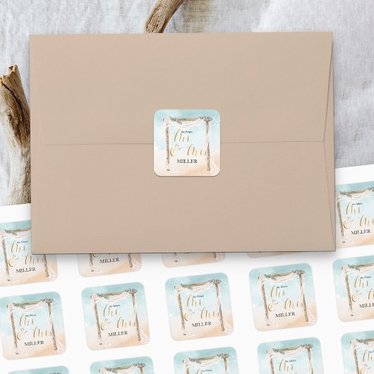 Boho Beach Arbor de toekomst Mr. & Mrs. Vierkante Sticker