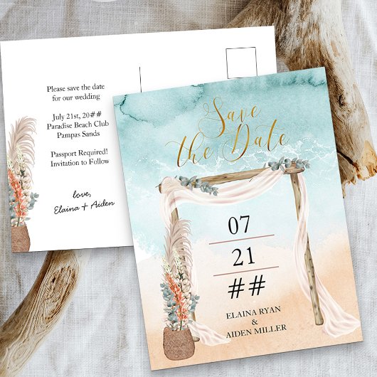 Boho Beach Arbor Destination Wedding Save the Date Aankondigingskaart