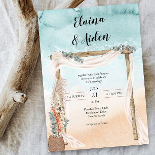 Boho Beach Arbor Waterverf Ocean Wedding Kaart