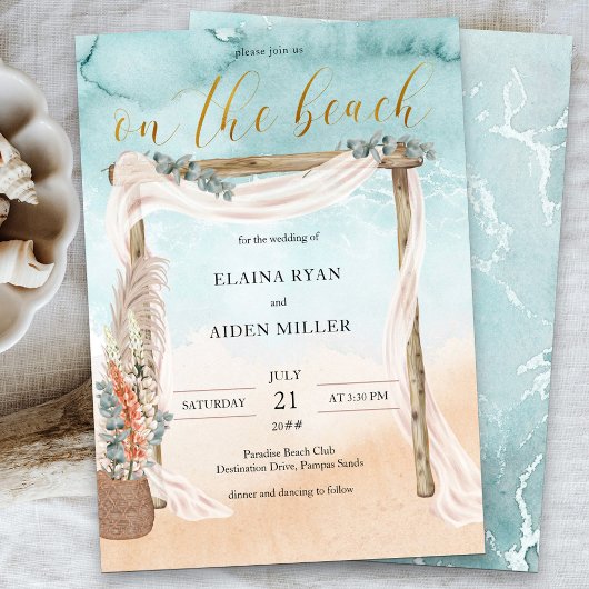 Boho Beach Arbor Waterverf Shore Wedding Kaart