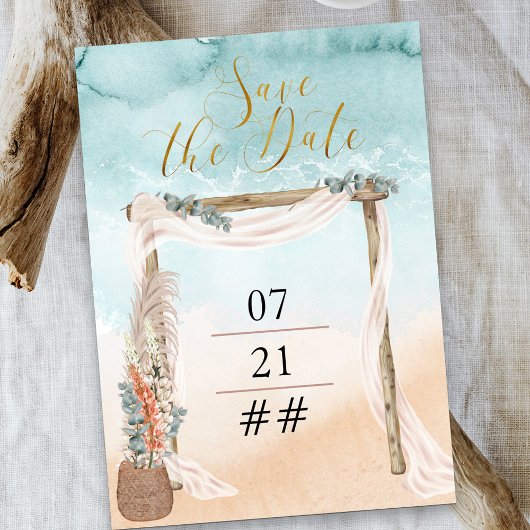 Boho Beach Arbour Bestemming Bruiloft Save The Date