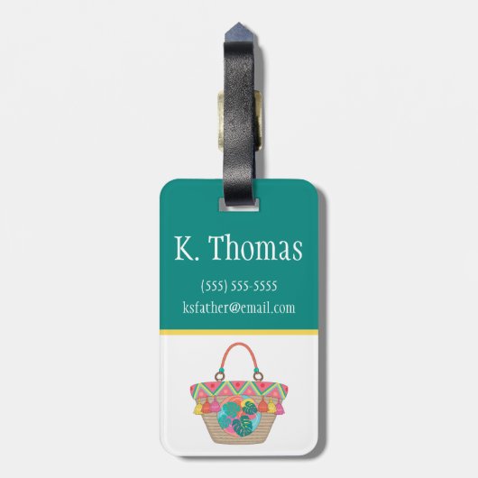 Boho Beach Bag, Colour Block, Teen's, Kind Initiaa Bagagelabel (Achterkant verticaal)