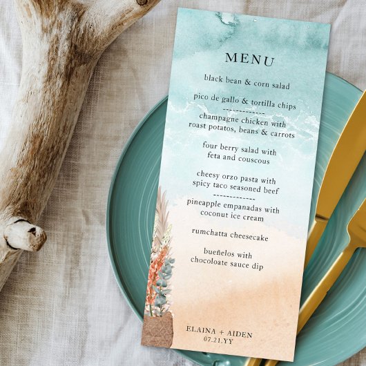 Boho Beach Bestemming Bruiloft Ocean Shoreline Menu