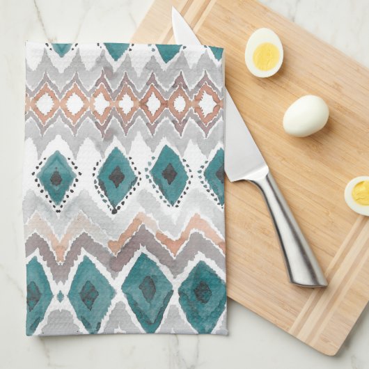 Boho Beach Blauwgroen Peach Bleek Grijze Waterverf Theedoek (Quarter Fold)