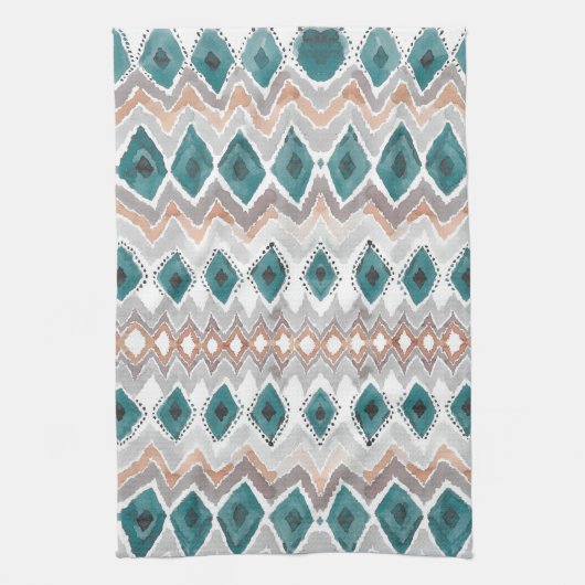Boho Beach Blauwgroen Peach Bleek Grijze Waterverf Theedoek (Verticaal)