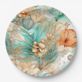 Boho Beach Bloemen Blauwe Perzik Bruiloft Papieren Bordje (Voorkant)