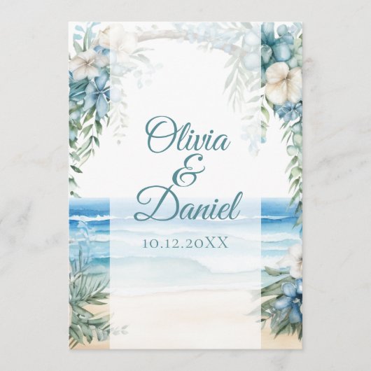 Boho Beach Blue Floral Arch Wedding Programma Programmakaart (Voorkant)