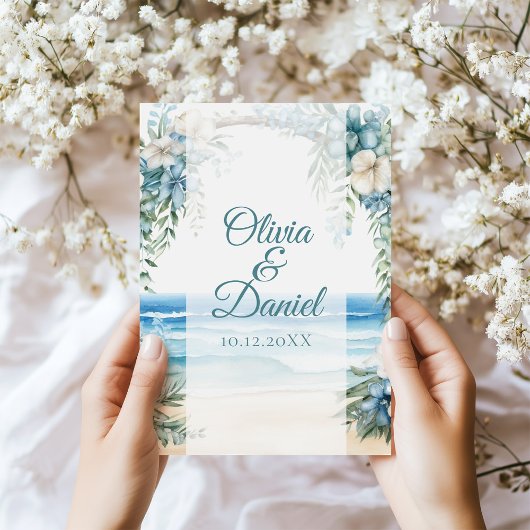 Boho Beach Blue Floral Arch Wedding Programma Programmakaart